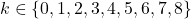 k\in \left\lbrace 0,1,2,3,4,5,6,7,8 \right\rbrace