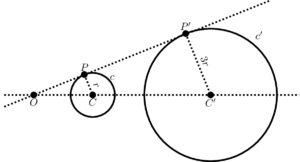 A circunferencia c' é homotética á circunferencia c con k=3.